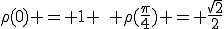 \rho(0) = 1 \quad \rho(\frac{\pi}{4}) = \frac{\sqrt{2}}{2}